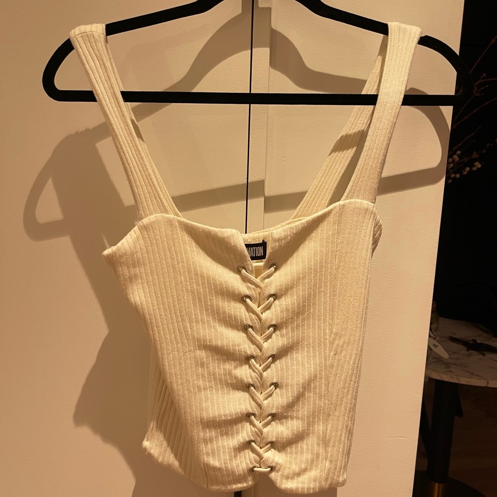 Reformation Sawyer white lace up tank top